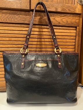 Vintage Brahmin Arno Tote bag, Tuscan collection, black with Pecan croc trim